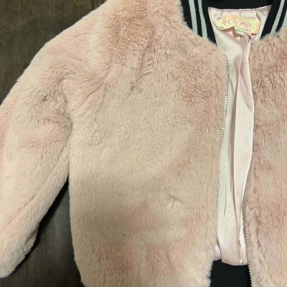 Truly Me Toddler Girls Fur Bomber Jacket with love appliqué sequin letters!